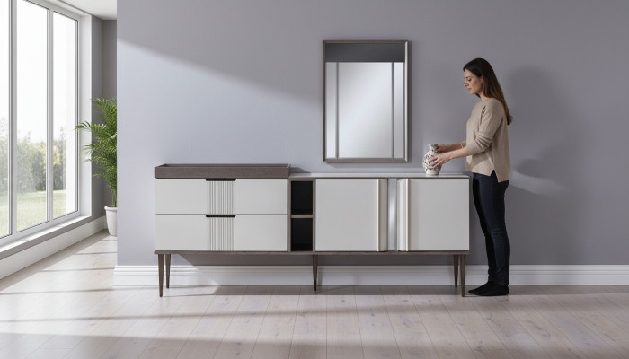 Set da pranzo di lusso Exclusive con credenza e 2 specchi, novità.