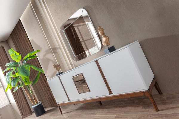 Set da pranzo di lusso con credenza, specchio, gruppo da pranzo moderno composto da 2 pezzi, comò.