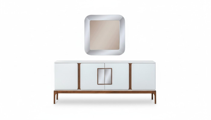 Set da pranzo di lusso con credenza, specchio, gruppo da pranzo moderno composto da 2 pezzi, comò.