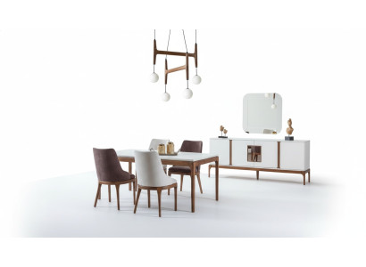 Set da pranzo di lusso Tavolo da pranzo 4 sedie Madia Specchio 7 pezzi Moderno