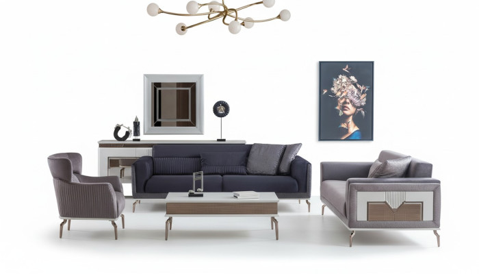 Design set da soggiorno Divani Poltrone Tavolino moderno 3+3+1 Tavolino.