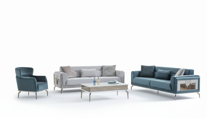 Set di divani designer 4 pezzi. Set divano divano 3 posti poltrona tavolino.