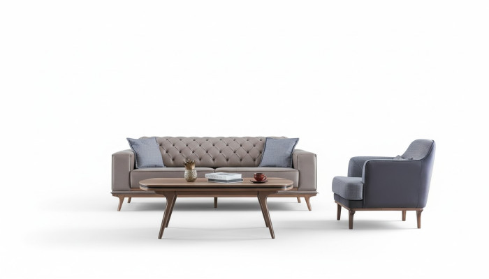 Set soggiorno moderno di lusso 4 pezzi. Divano a 4 posti, poltrona, tavolino, mobili nuovi.