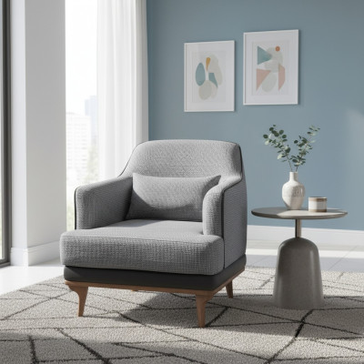Poltrona moderna grigia per il soggiorno in tessuto design mobili seduta singola.