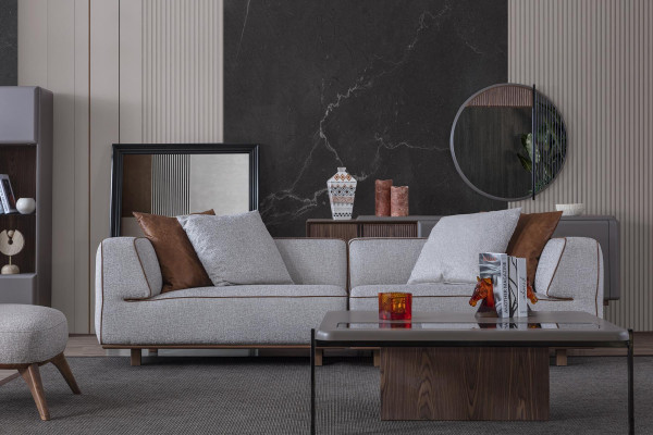 Divano a 4 posti Design Sofas Grigio Tessuto Relax Seduta Mobili 272 cm xl.