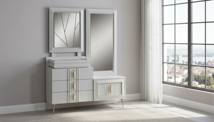 Tavolo da toeletta con specchio Console di lusso Set da camera da letto esclusivo 2 pezzi