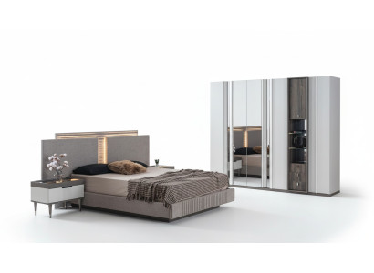 Set camera da letto Moderna Letto 2 comodini e armadio 4 pezzi Nuovo