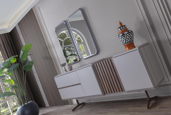 Esclusivo buffet per sala da pranzo 2 specchi, cassettiera in stile 210 cm legno 3 pezzi.