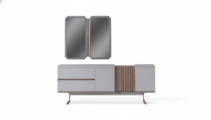 Esclusivo buffet per sala da pranzo 2 specchi, cassettiera in stile 210 cm legno 3 pezzi.