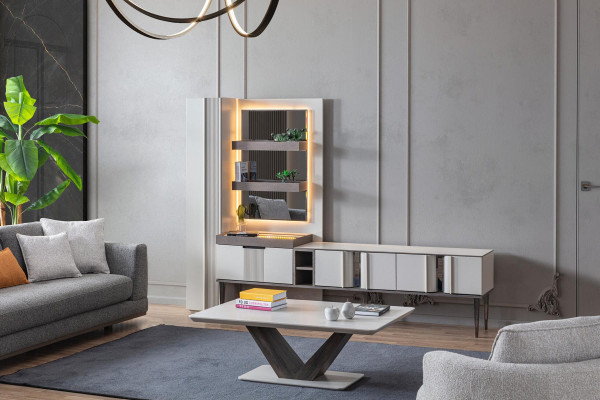 Esclusivo mobile soggiorno di colore bianco Mobili di design per soggiorno con illuminazione a LED
