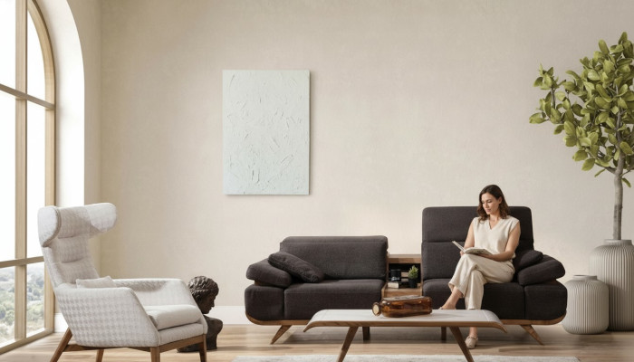 Set di divani color marrone e bianco a tre posti, poltrona imbottita di lusso, set di 2 pezzi.