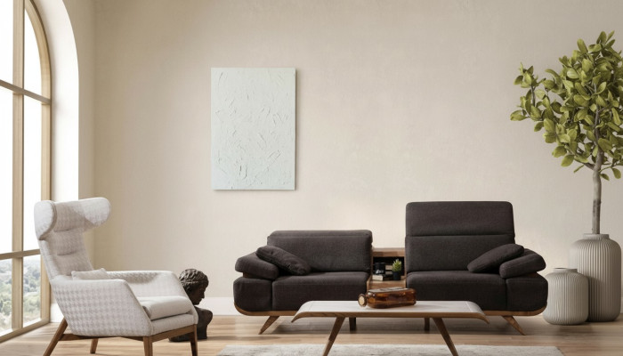 Set di divani color marrone e bianco a tre posti, poltrona imbottita di lusso, set di 2 pezzi.