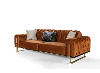 Divano Chesterfield di lusso 3 posti marrone Cognac Rivestimenti in tessuto per divani