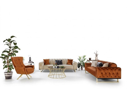 Designer Chesterfield 3 pezzi. Set 2 divani da 3 posti Poltrona Moderna Tre posti.