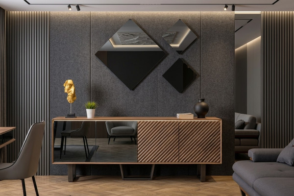 Designer Set da pranzo 4 pezzi con credenza e 3 specchi stile moderno nuovo