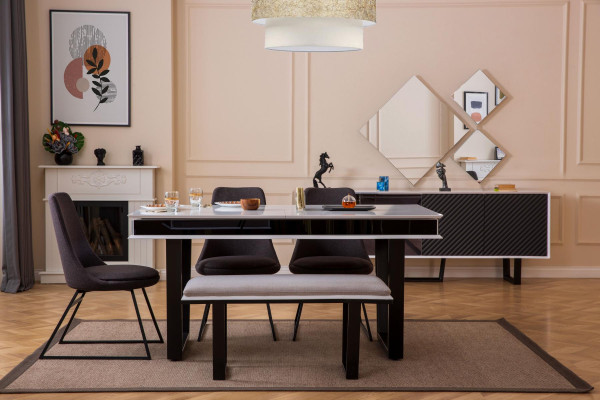 Designer Set da pranzo 10 pezzi, mobili di lusso, elegante gruppo da pranzo con credenza