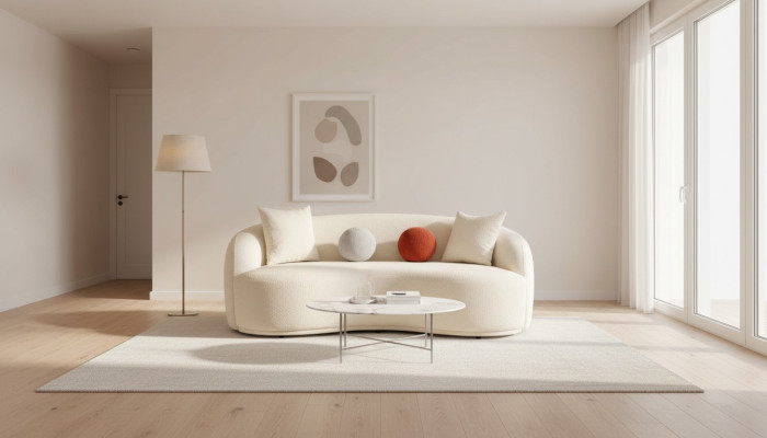 Divano moderno a 3 posti, bianco, stile mobili da designer, divano lungo 230 cm.