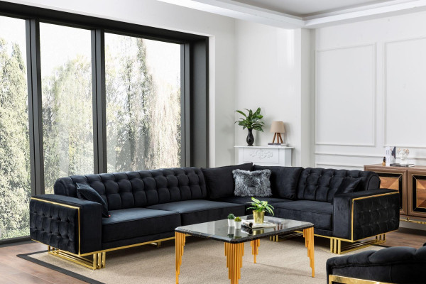 Set soggiorno designer 3 pezzi divano ad angolo a forma di L + poltrona 3 + 1 posti divano ad angolo di lusso