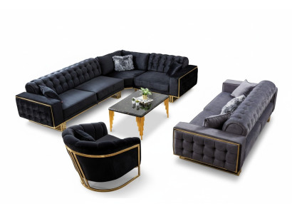 Set soggiorno designer 3 pezzi divano ad angolo a forma di L + poltrona 3 + 1 posti divano ad angolo di lusso