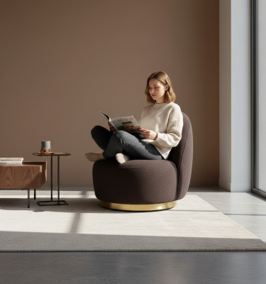 Poltrona Moderna Marrone in Tessuto per Soggiorno, Design di Lusso per Sala Lounge Club.