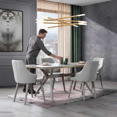 Tavolo da pranzo moderno con 6 sedie, set da pranzo di lusso in legno design.