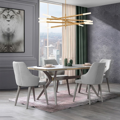 Tavolo da pranzo moderno con 6 sedie, set da pranzo di lusso in legno design.