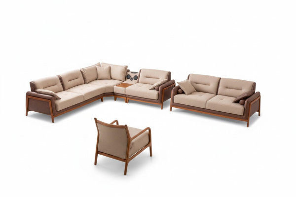 Set da soggiorno di lusso 3 pezzi divano ad angolo a forma di L 3 posti poltrona relax mobili