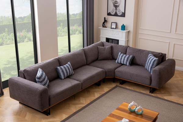 Set soggiorno design, divano ad angolo a forma di L, 3 posti, poltrona, 3 pezzi.
