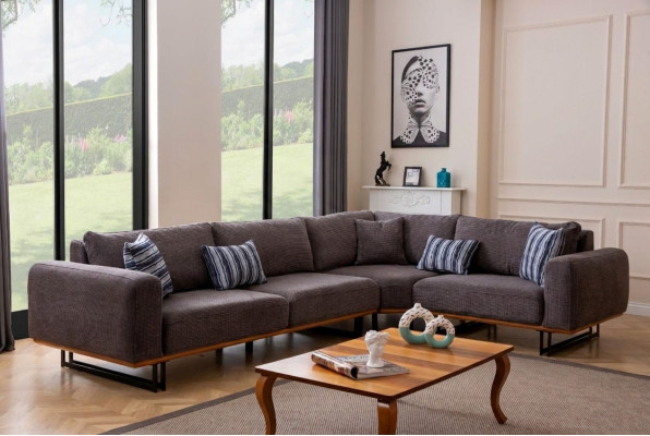 Divano angolare design a L in tessuto di lusso moderno marrone.