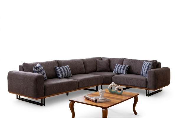 Divano angolare design a L in tessuto di lusso moderno marrone.