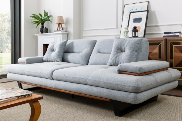 Mobili moderni per il soggiorno, divano a 3 posti grigio xxl di design, 238 cm.