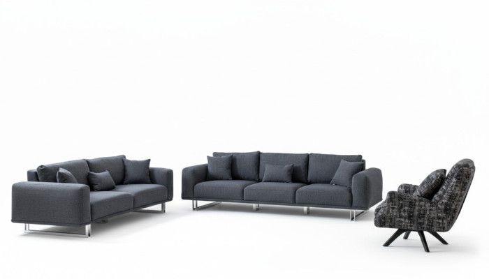 Set da soggiorno di design divano set 4 + 3 + 1 posti in grigio lusso, soggiorno.