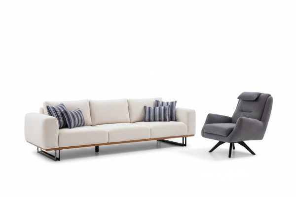 Set da soggiorno di lusso 2 pezzi. Divano design 4 + 1 posti con mobili.