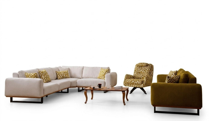 Set da salotto di design 3 pezzi. Divano a 4 + 1 posti angolare moderno a L.
