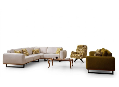 Set da salotto di design 3 pezzi. Divano a 4 + 1 posti angolare moderno a L.