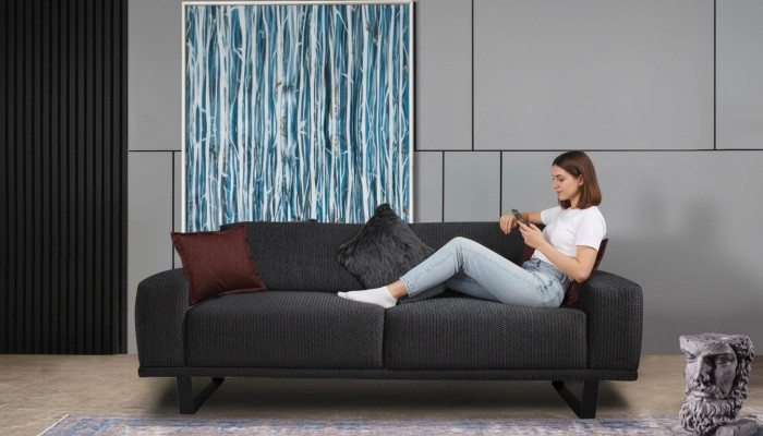 Divano di design 3 posti Soggiorno di lusso Mobili neri Divani couch.