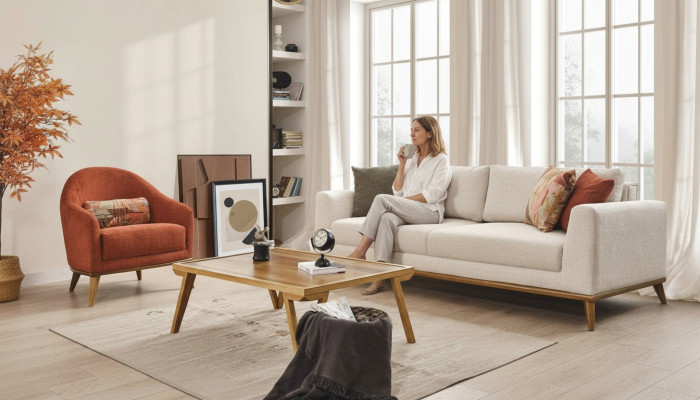 Sofà completo 3 posti + 1 design mobili 2 pezzi Beige Divani in tessuto