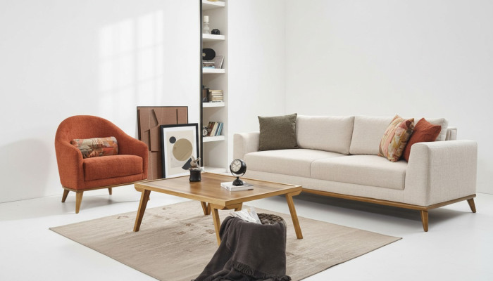 Sofà completo 3 posti + 1 design mobili 2 pezzi Beige Divani in tessuto
