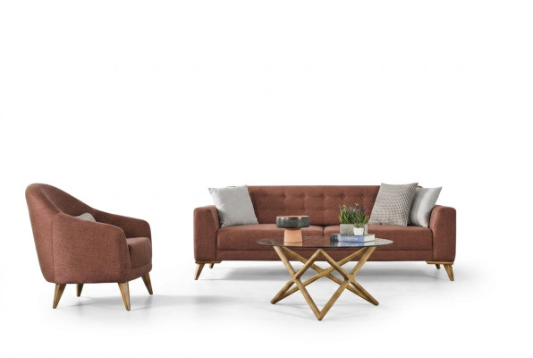 Set salotto rosa elegante, arredamento divano 3+1 posti poltrona sofà.