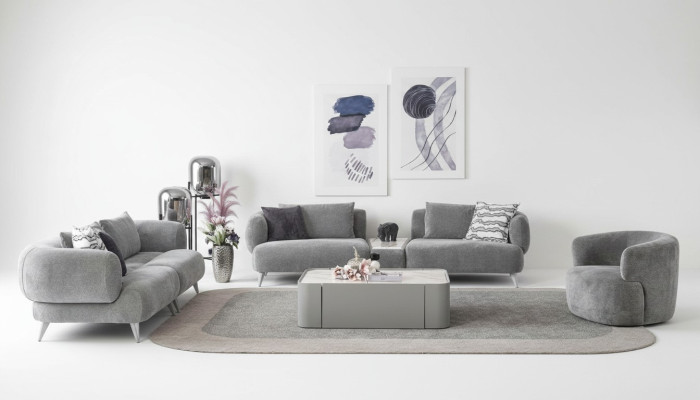 Divano Set di divani 3 + 3 + 1 posti Grigio Divano Mobili di lusso Soggiorno Divani