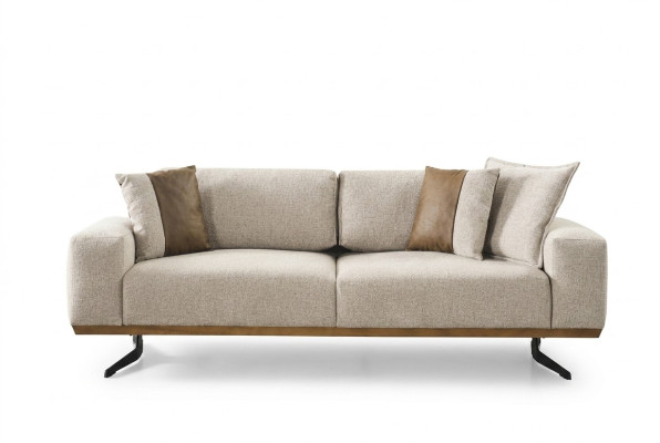 Divano a tre posti di design, colore beige, mobili di lusso per il soggiorno, 225 cm.