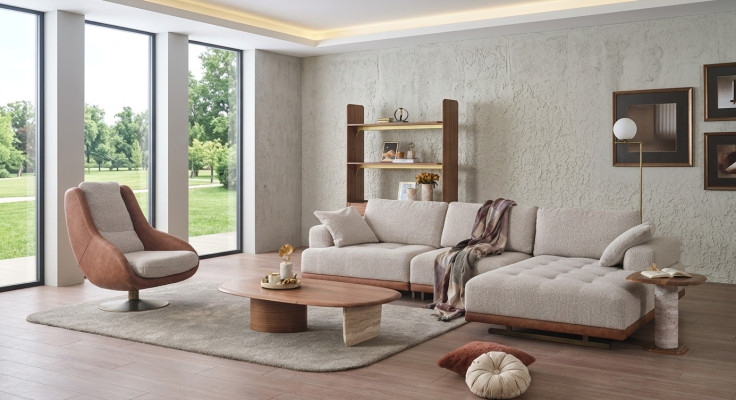 Set soggiorno elegante 2 pezzi. Divano ad angolo di lusso a L + Set di poltrone da designer