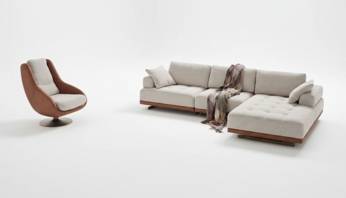 Set soggiorno elegante 2 pezzi. Divano ad angolo di lusso a L + Set di poltrone da designer