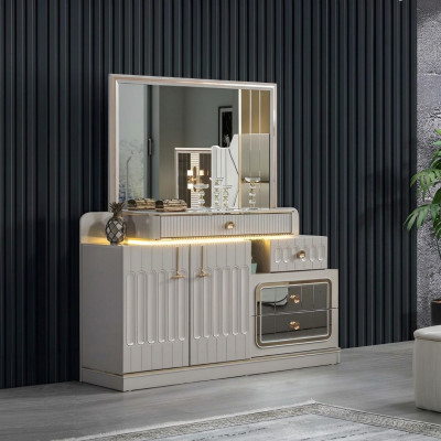 Comò di lusso con specchio Camera da letto arredamento stile bianco Mobiletto.