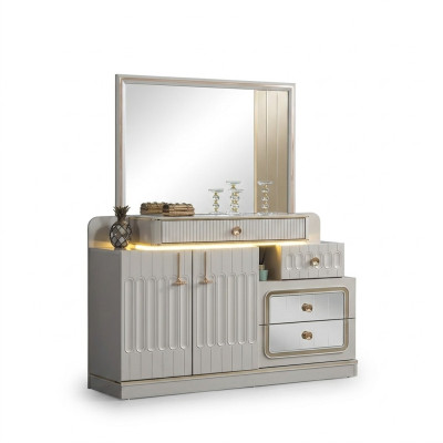 Comò di lusso con specchio Camera da letto arredamento stile bianco Mobiletto.