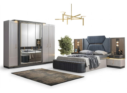 Set da camera da letto con letto 2 comodini armadio a 4 ante design.