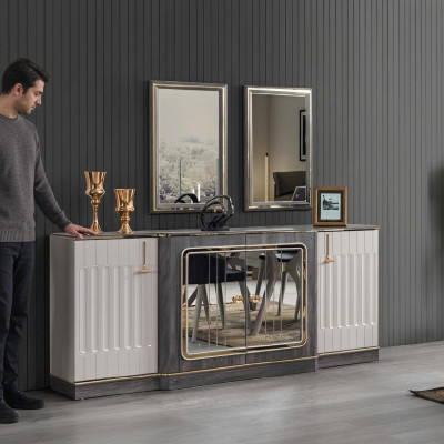 Mobile contenitore moderno con 2 specchi Mobili da soggiorno di design in legno con cassettiera
