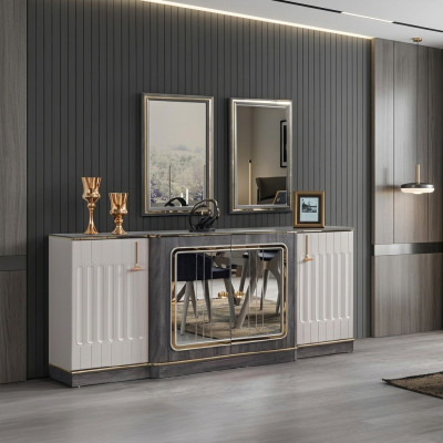 Mobile contenitore moderno con 2 specchi Mobili da soggiorno di design in legno con cassettiera