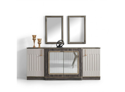 Mobile contenitore moderno con 2 specchi Mobili da soggiorno di design in legno con cassettiera