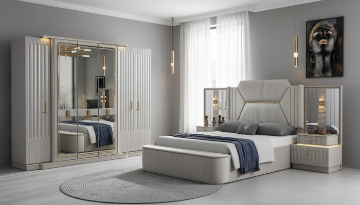 Mobili di design set da camera da letto 4 pezzi Letto 2 comodini Armadio Nuovo
